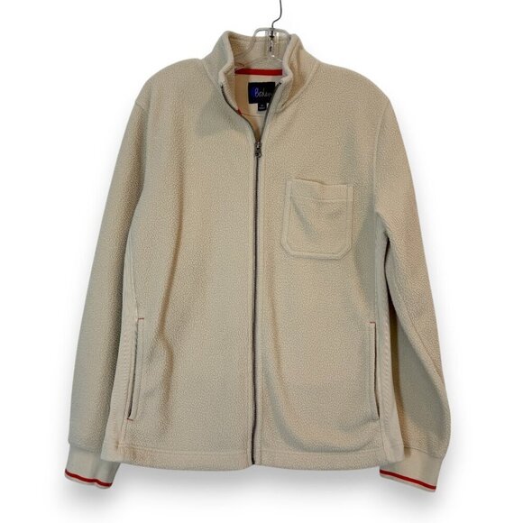 Boden Fleece Jacket Pockets Cream Red Medium - Picture 1 of 9